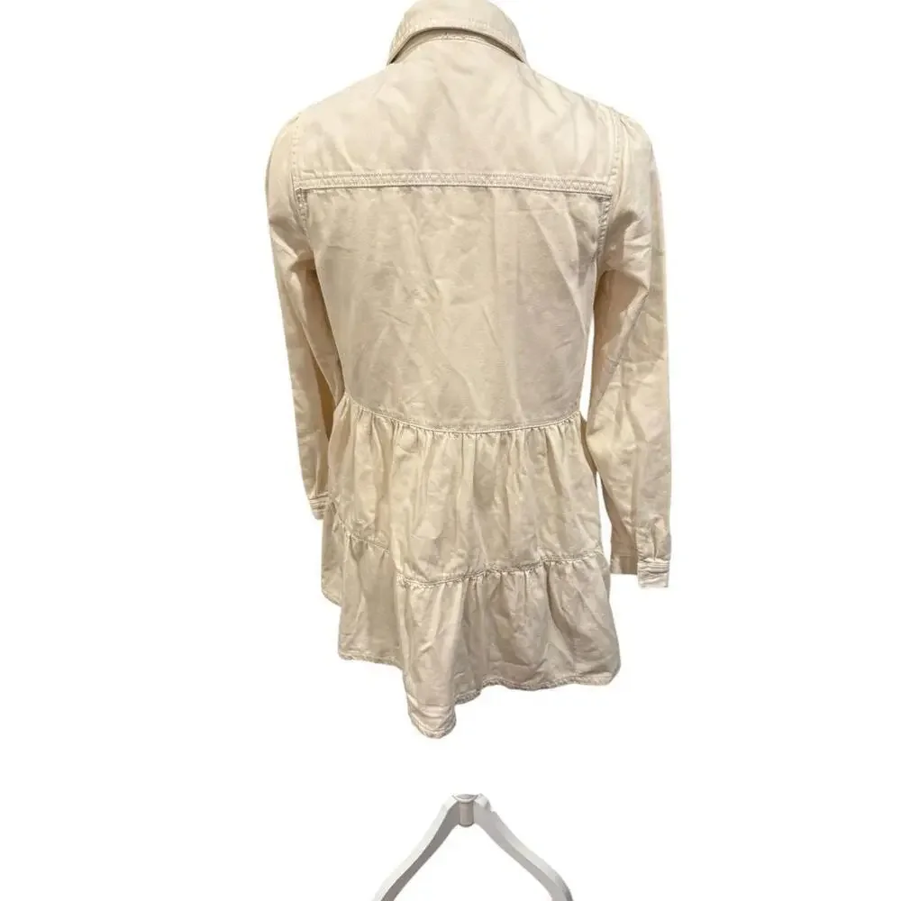 Free People We the Free Tiered Utility Shirt Dress – Size Small (Ivory)